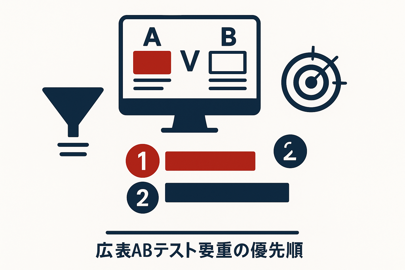 広告ABテストで検証すべき要素の優先順位のイメージ図