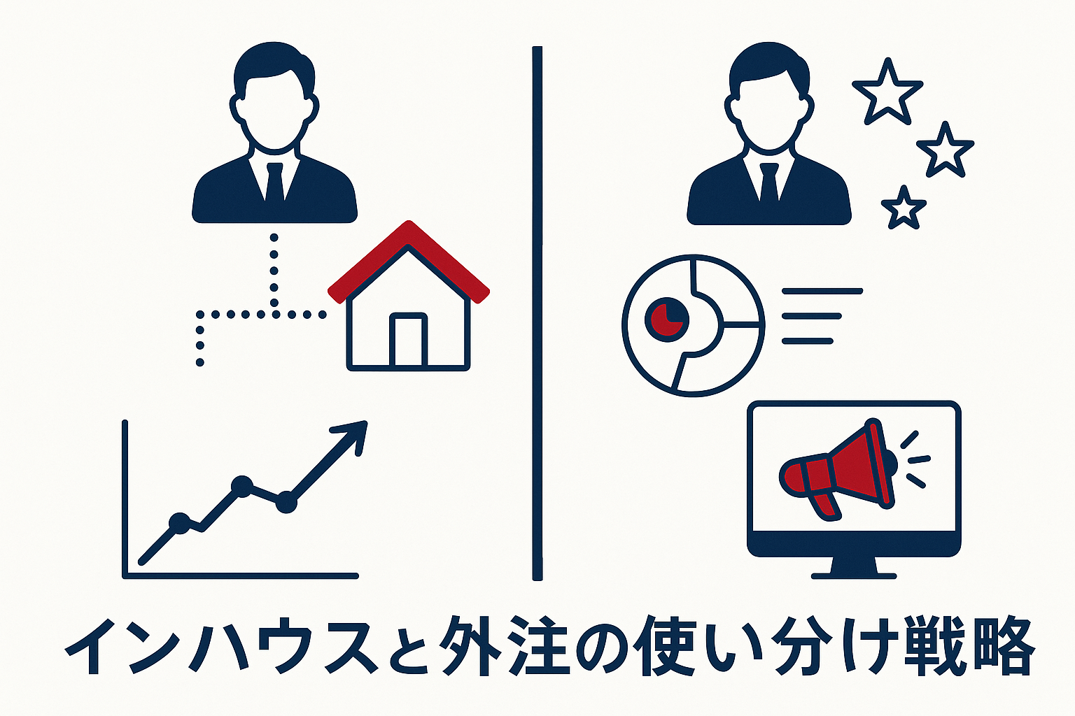 インハウスと外注の使い分け戦略のイメージ図
