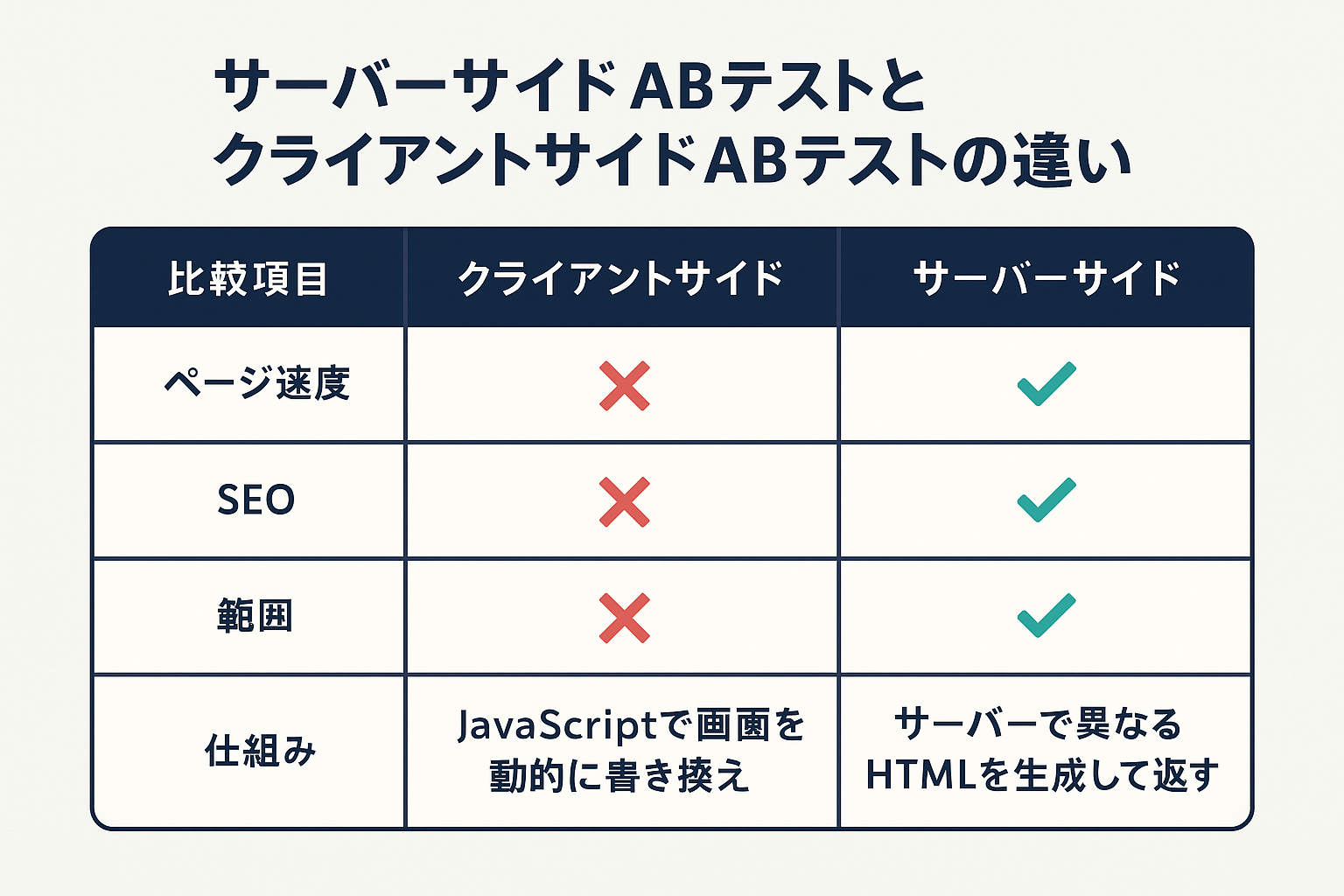 サーバーサイドABテストとクライアントサイドABテストの違いの図解