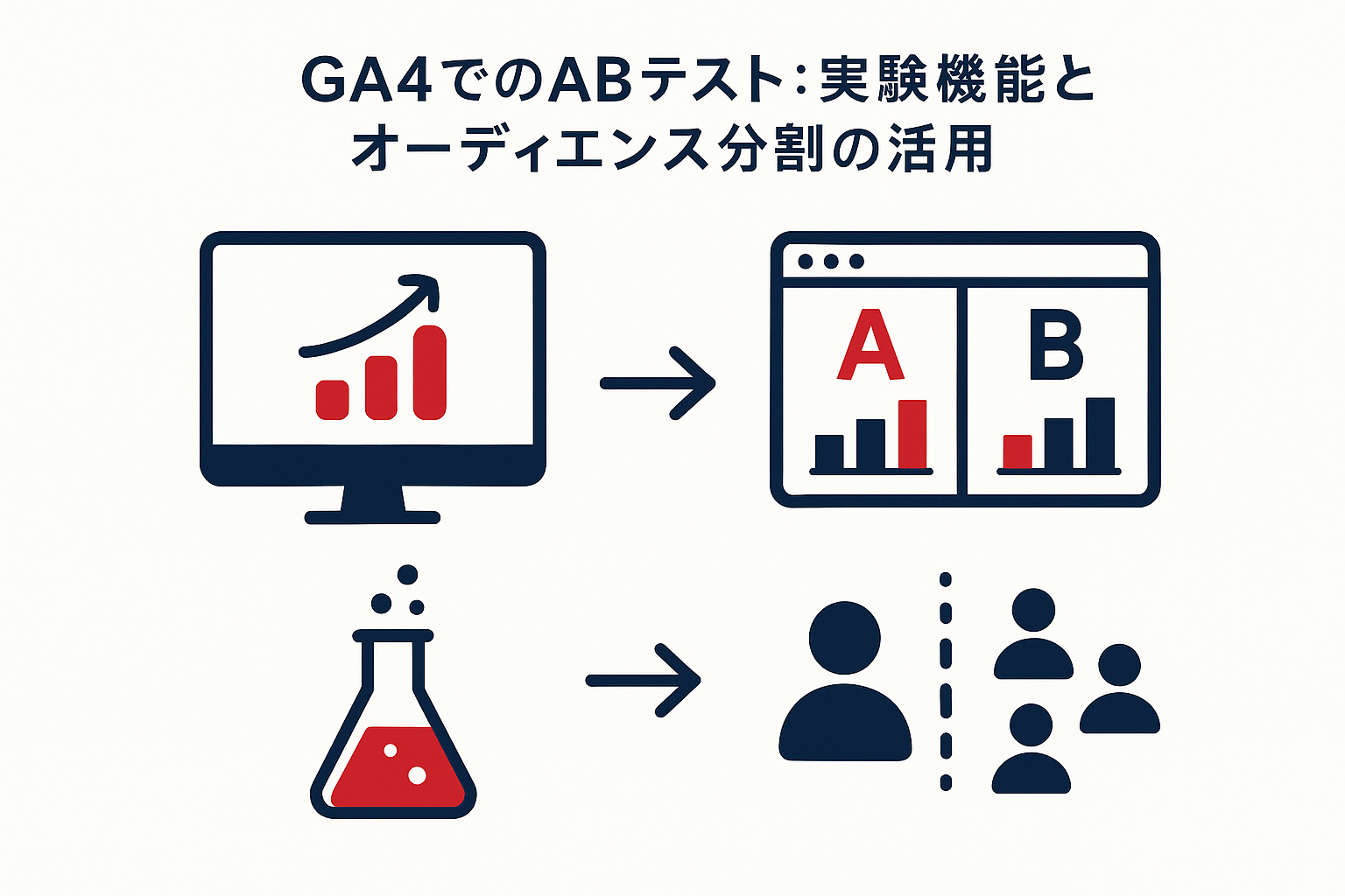 GA4でのABテスト：実験機能とオーディエンス分割の活用のイメージ図