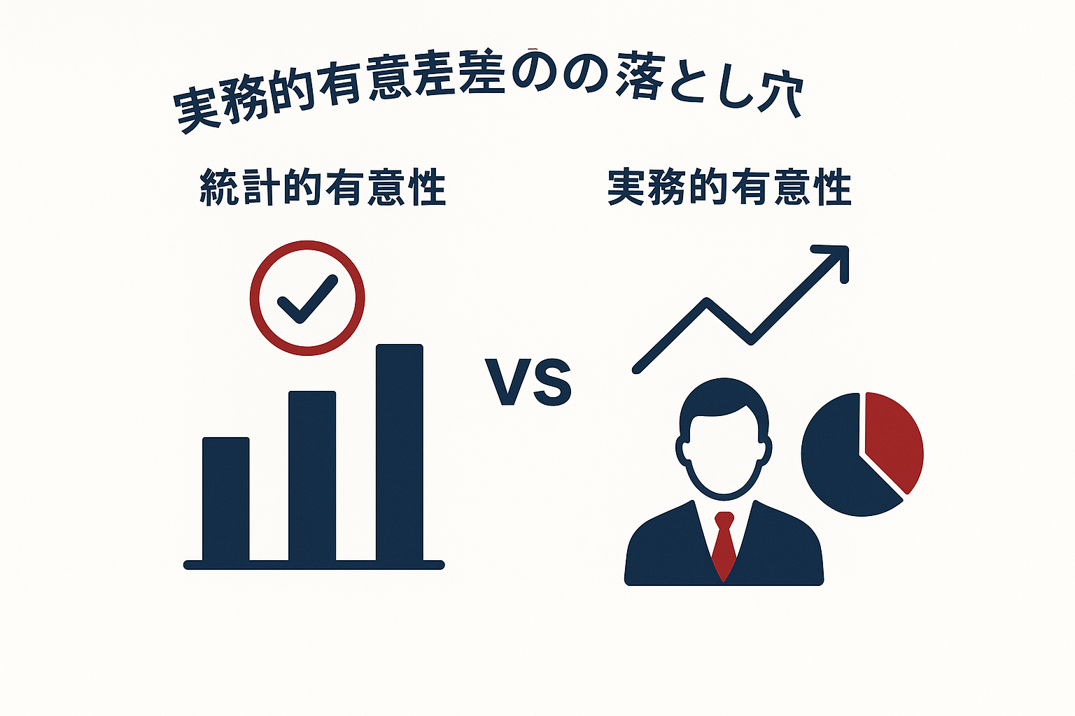 実務的な有意差の落とし穴：統計的 vs 実務的有意性のイメージ図